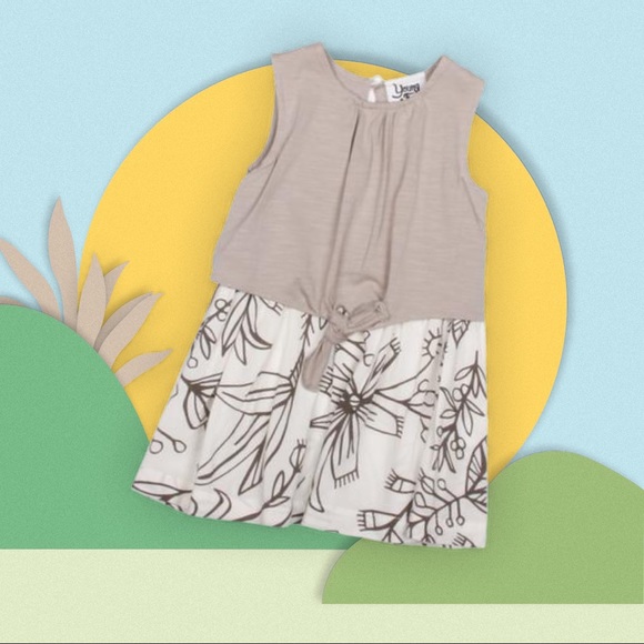 Young & Free Spring Girls Flower Dress (Tan/Grey) - Picture 1 of 5